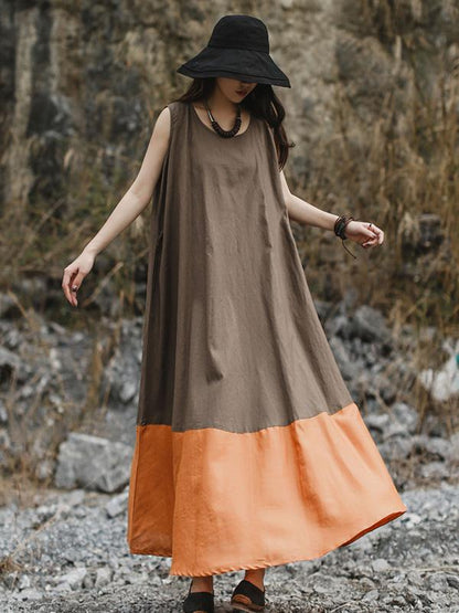 Literary Split-joint Long Dress