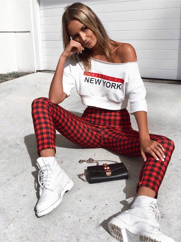 Letter Printed Off-The-Shoulder Sweat  Shirt