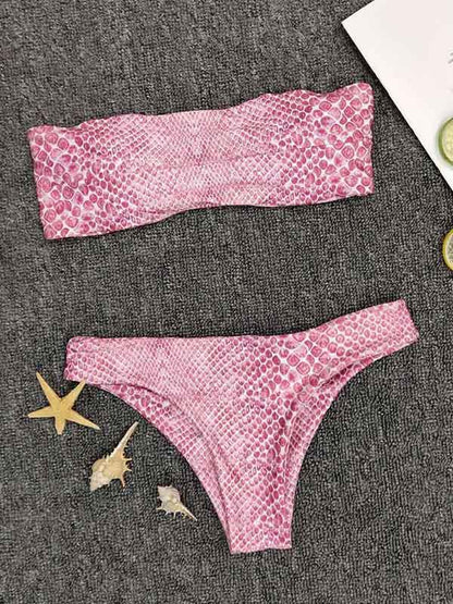 Sexy Strapless Snake Print Bikini Set
