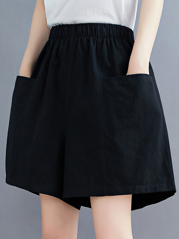 Casual Solid Color With Pocket Wide Leg Shorts