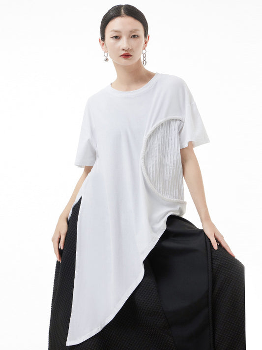 Original Irregular Solid Color Split-Joint T-Shirt Top