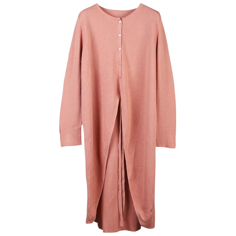 Buykud Solid Color Lacing Long Knitted Shirt