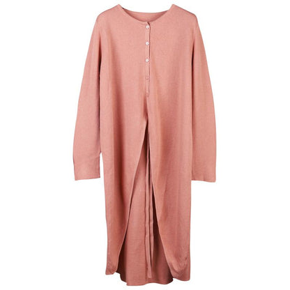 Buykud Solid Color Lacing Long Knitted Shirt
