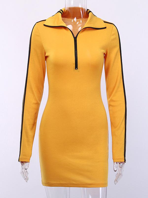 Striped Split-joint Zipper Hip-package Mini Dress