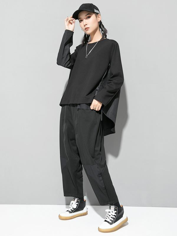 Simple Irregularity Round-Neck T-Shirts Tops