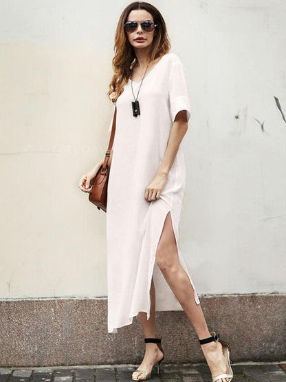 Simple Split-side V-neck Midi Dress