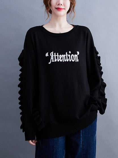 Simple Solid Color Letter Print Embroidered Sweatshirt Top