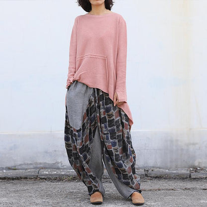 Buykud Solid Color Irregular Drawstring Casual Shirt