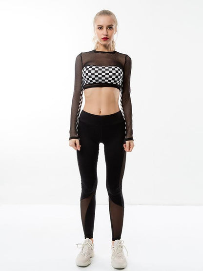 Split-joint See-through Plaid Sport Tee
