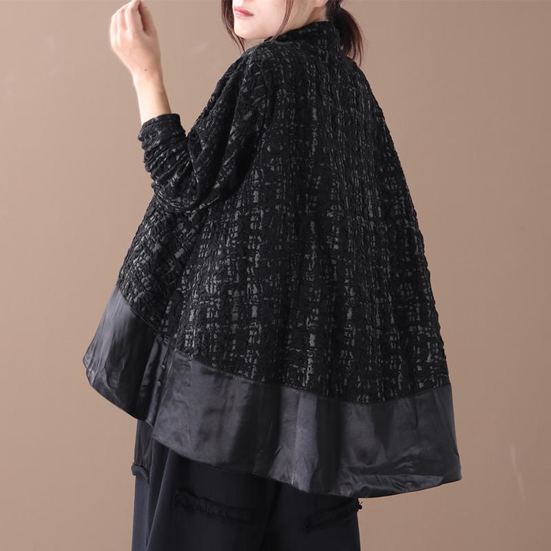 Buykud Spliced Pure Color Turtleneck Long Sleeve Blouse