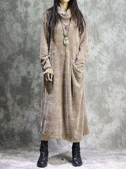 Loose Vintage Split-joint With-pockets Long Dress