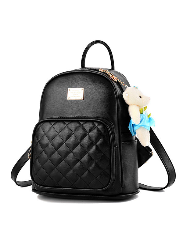 Original Solid Color Zipper PU Backpack