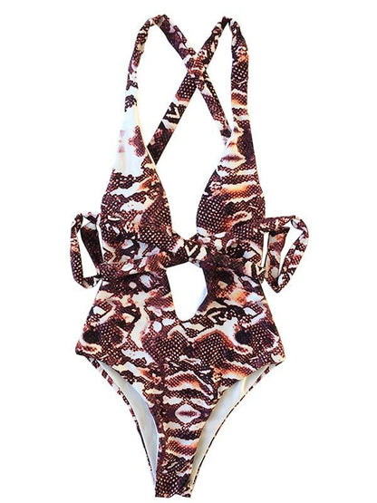 Snake Print Sexy Bandage One-piece Swimwear