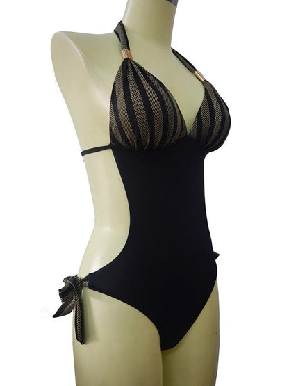 Halter-neck Knot Side One-piece Swimwear