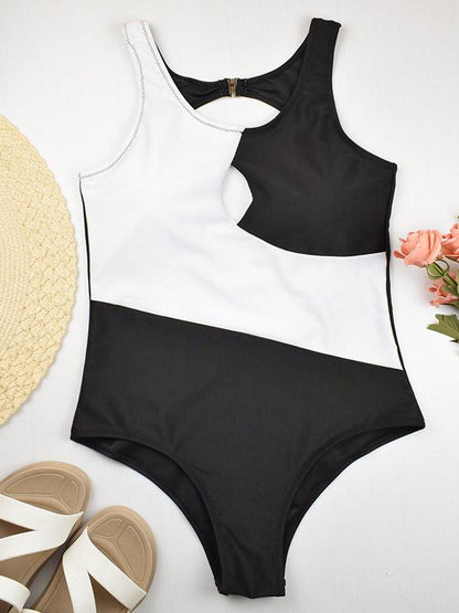Contrast Color Hollow One-piece Swimsuit