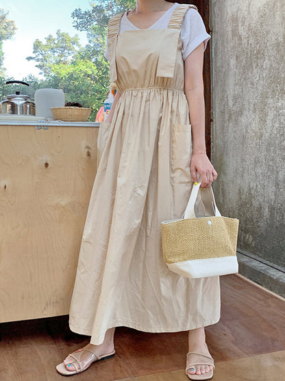 Fashion Elastic High Waisted Spaghetti-Neck Midi Dress