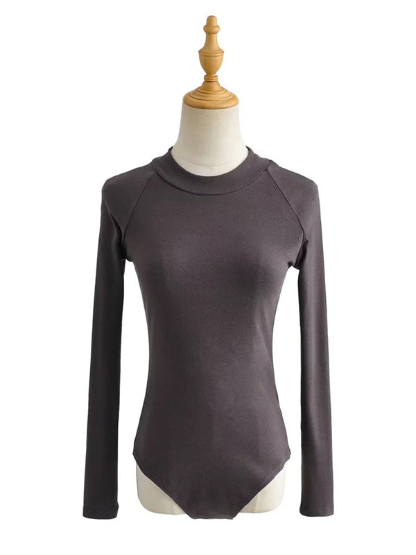 Solid Color High-Neck Long Sleeves Bodysuits