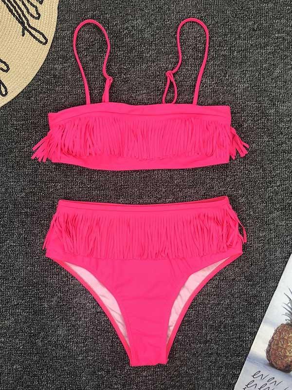 Tiered Tasseled Split Bikini Swimsuit