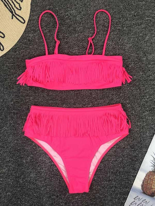 Tiered Tasseled Split Bikini Swimsuit