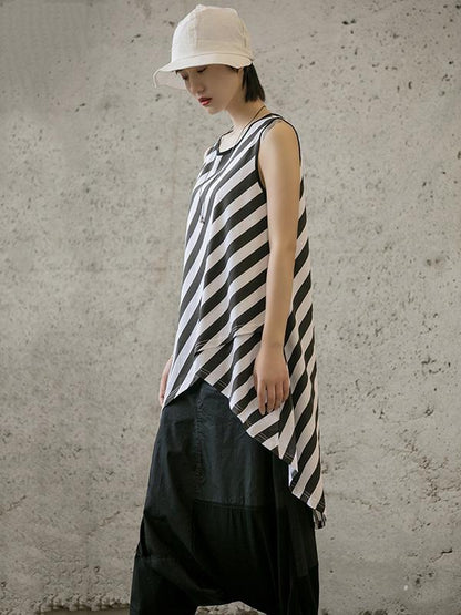 Asymmetric Striped High-low Sleeveless Vest