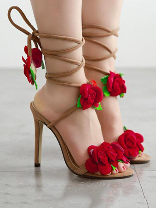 Floral Bandage Decorated Heels Shoes