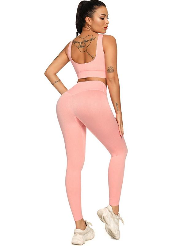 Solid Color High-Waisted Wrap Bra&Leggings Yoga Suits