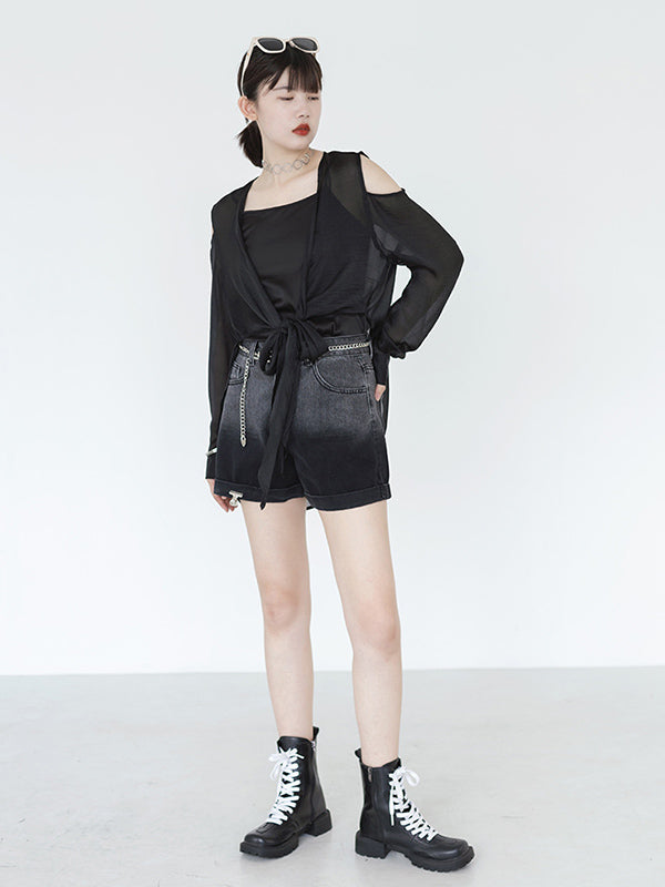 Casual Solid Color Cold Shoulder Long Sleeves Sun-Protection Outwear