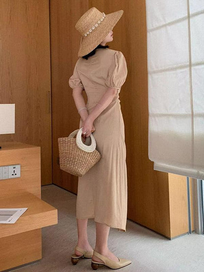 Elegant Puff Sleeve Long Dress