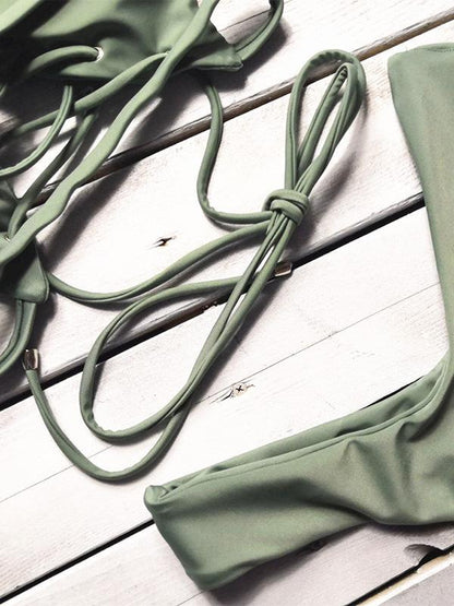 Sexy Lace Up Solid Bikinis Swimwear