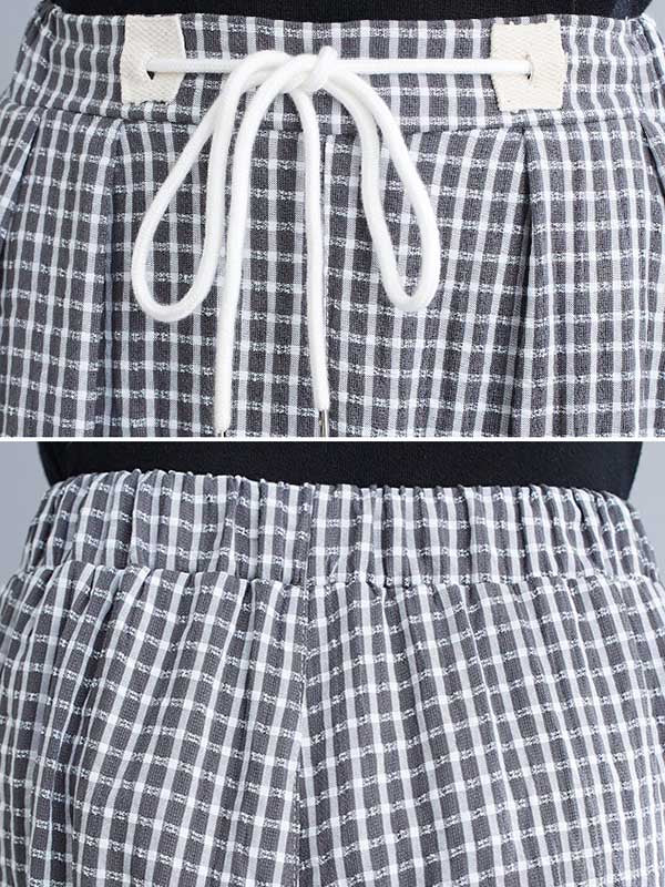 Vintage Ramie Cotton Plaid Drawstring Pants