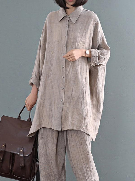 Casual Solid Linen Long Blouse