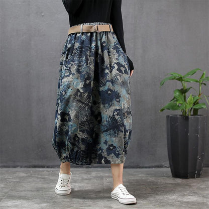 Buykud Literary Abstract Printed Casual Loose Skirt