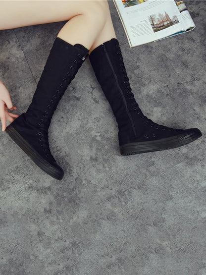Casual High-top Side Zipper Mid high Canvas Boots
