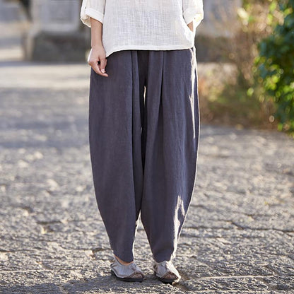 Buykud Comfort Pure Color Ramie Harem Pants