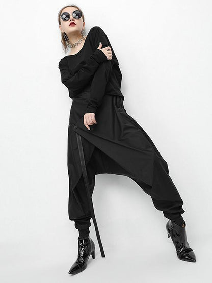 Elastic Waist Design Black Harem Pants