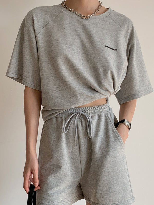 Casual Drawstring Elasticity Waist Solid Wide-Leg Shorts