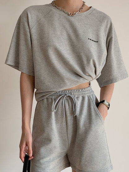 Casual Drawstring Elasticity Waist Solid Wide-Leg Shorts
