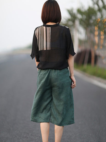 Casual Cotton Blend Solid Column Wide Leg Shorts