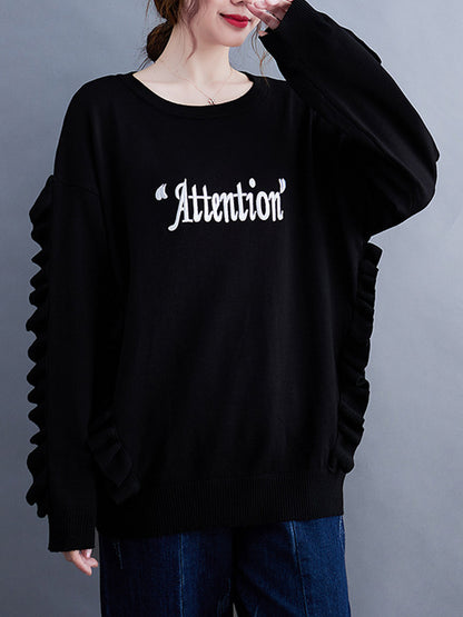 Simple Solid Color Letter Print Embroidered Sweatshirt Top