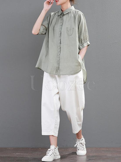 Retro Linen Hemline Tops