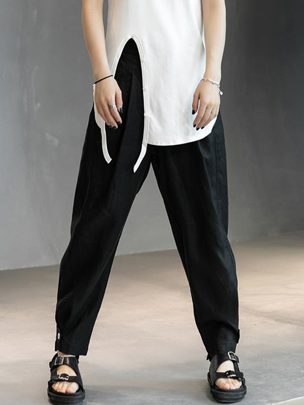Casual Linen Solid Color Wide Leg Loose Pants