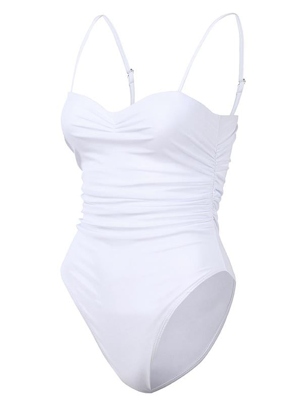 Gathered Spaghetti-Neck One-Piece Swimwear