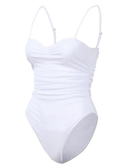 Gathered Spaghetti-Neck One-Piece Swimwear
