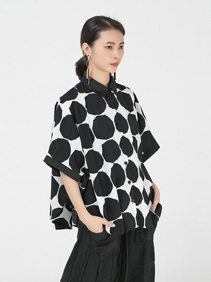 Casual Polka-Dot Batwing Shirt Blouse
