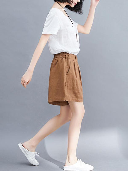 Casual A-line Linen Shorts