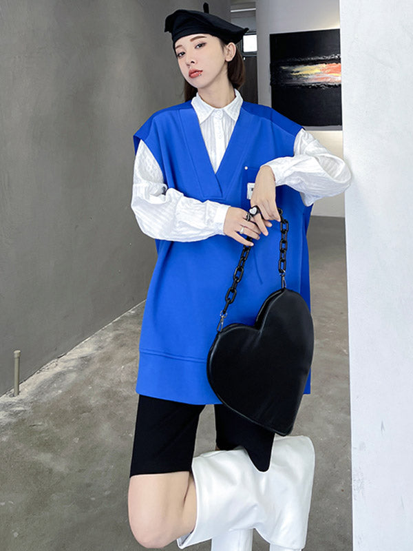 Simple Asymmetric V-Neck Sleeveless Vest Outerwear