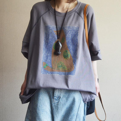Cotton Print Cartoon Half Sleeve Blouse