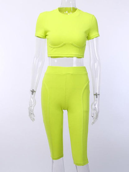 Solid High-neck Tops Wrap Shorts Sports Suits