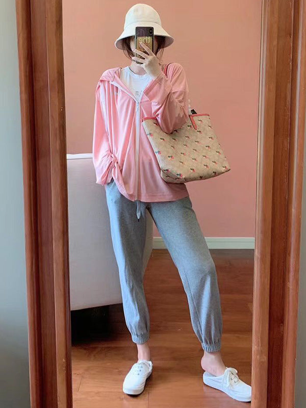 Leisure Solid Color Zipper Hooded Sun-Protection Outerwear