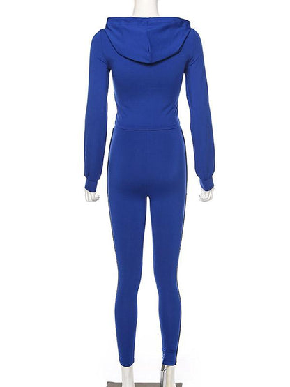 Mesh Split-Joint Drawstring Hoodies&Leggings Sports Suits